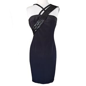 Jay Godfrey Strappy Silk Sequin Cocktail Dress Sheath Little Black Dress